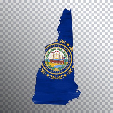 New Hampshire bayrağı ve haritası, şeffaf arkaplan, kırpma yolu