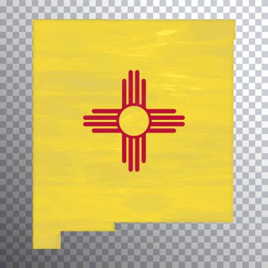 New Mexico bayrağı ve haritası, şeffaf arkaplan, kırpma yolu