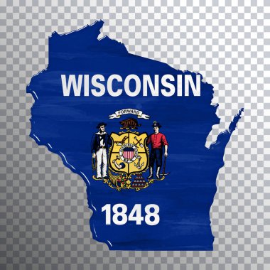 Wisconsin bayrağı ve haritası, şeffaf arkaplan, kırpma yolu