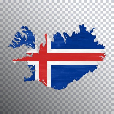 İzlanda bayrağı ve haritası, şeffaf arkaplan, kırpma yolu