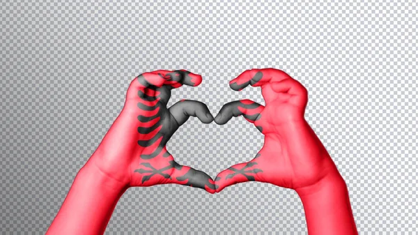 Albánia Zászló Színe Kezek Mutatják Szimbólum Szív Szeretet Nyírás — Stock Fotó