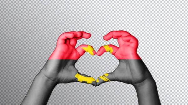 Angola Bandiera Colore Mani Mostrano Simbolo Cuore Amore Percorso Ritaglio — Foto Stock