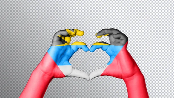 Antigua Barbuda Bandeira Cor Mãos Mostram Símbolo Coração Amor Recorte — Fotografia de Stock