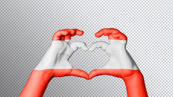 Ausztria Zászló Színe Kezek Mutatják Szimbólum Szív Szeretet Nyírás — Stock Fotó