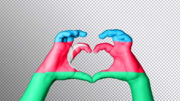 Couleur Drapeau Azerbaïdjanais Les Mains Montrent Symbole Cœur Amour — Photo
