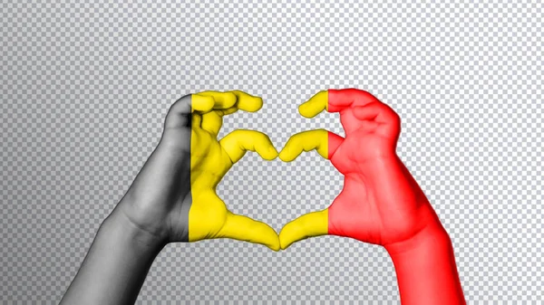 Belgien Flaggenfarbe Hände Zeigen Symbol Des Herzens Und Der Liebe — Stockfoto