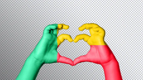 Drapeau Bénin Couleur Les Mains Montrent Symbole Cœur Amour Chemin — Photo