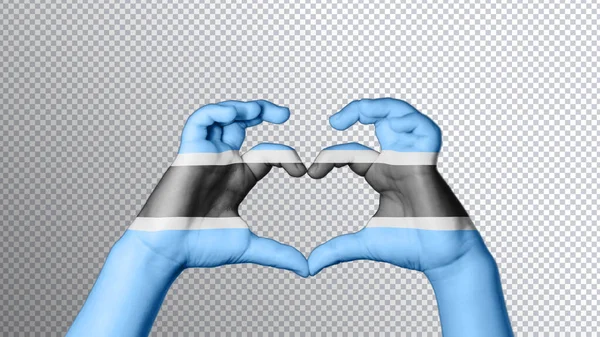 博茨瓦纳国旗的颜色 手显示出心灵与爱情的象征 快捷方式 — 图库照片
