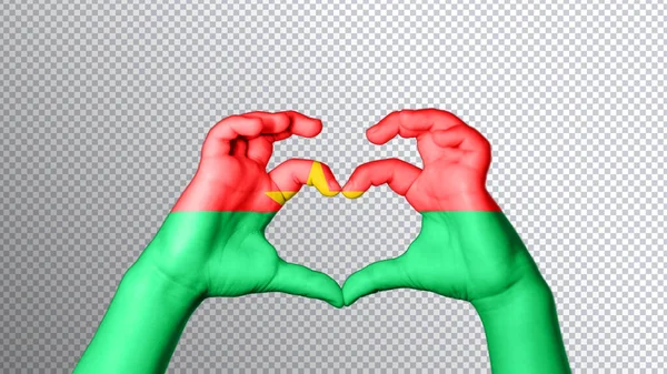 Цвет Флага Буркина Фасо Руки Показывают Символ Сердца Любви Обрезка — стоковое фото
