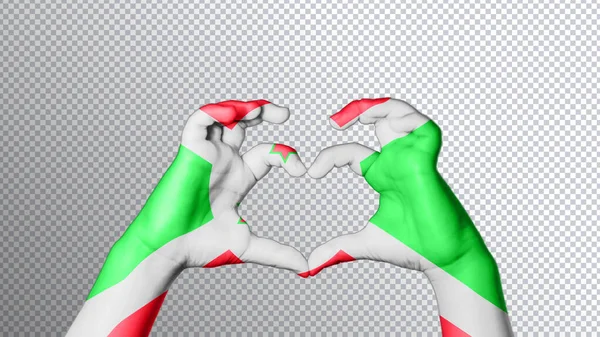 Burundi Flagga Färg Händer Visa Symbol För Hjärta Och Kärlek — Stockfoto