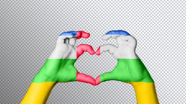 Repubblica Centrafricana Bandiera Colore Mani Mostrano Simbolo Cuore Amore Percorso — Foto Stock