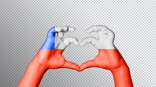 Chile Flagga Färg Händer Visa Symbol För Hjärta Och Kärlek — Stockfoto