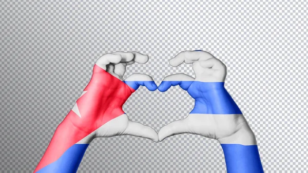 Cuba Bandeira Cor Mãos Mostram Símbolo Coração Amor Recorte Caminho — Fotografia de Stock