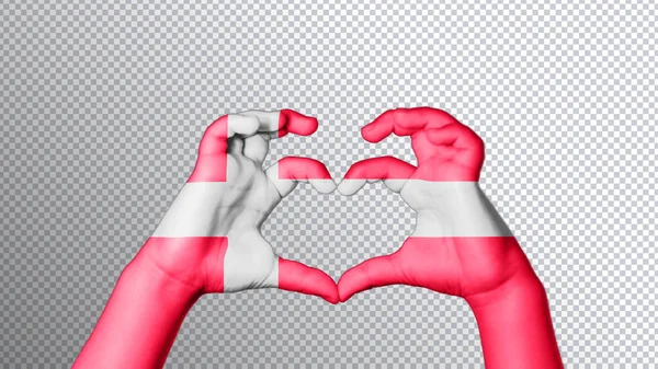 Dánsko Vlajka Barva Ruce Ukazují Symbol Srdce Lásky Výstřižek Cesta — Stock fotografie