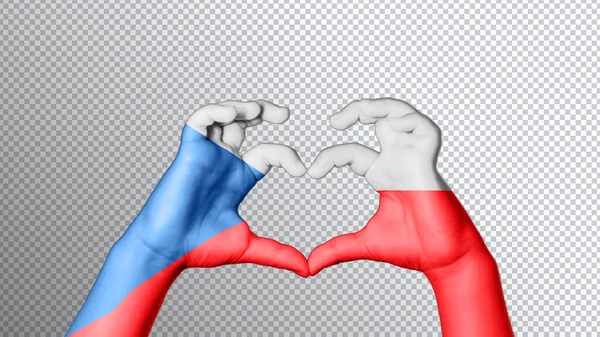 Tsjechische Republiek Vlag Kleur Handen Tonen Symbool Van Hart Liefde — Stockfoto