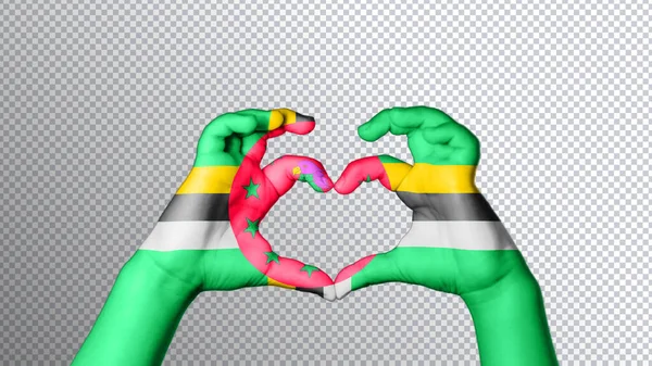 Dominica Flaggenfarbe Hände Zeigen Symbol Des Herzens Und Der Liebe — Stockfoto