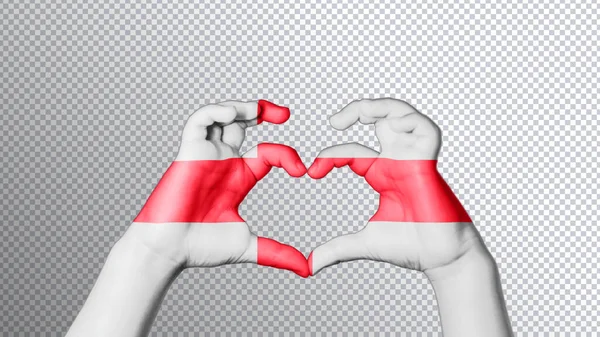 Kolor Flagi Anglii Ręce Pokazać Symbol Serca Miłości Ścieżka Wycinania — Zdjęcie stockowe