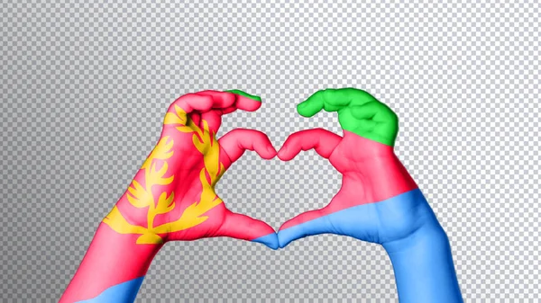 Colore Bandiera Eritrea Mani Mostrano Simbolo Cuore Amore Percorso Ritaglio — Foto Stock