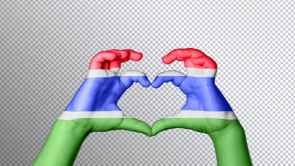 Gambia Bandiera Colore Mani Mostrano Simbolo Cuore Amore Percorso Ritaglio — Foto Stock