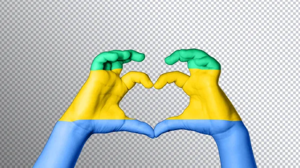 Gabon Bandiera Colore Mani Mostrano Simbolo Cuore Amore Percorso Ritaglio — Foto Stock