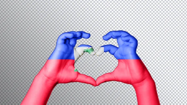 Color Bandera Haití Las Manos Muestran Símbolo Del Corazón Amor —  Fotos de Stock