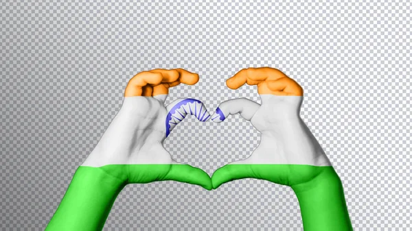 India Vlag Kleur Handen Tonen Symbool Van Hart Liefde Knippen — Stockfoto