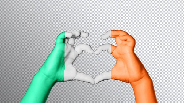 Irlande Drapeau Couleur Les Mains Montrent Symbole Cœur Amour Chemin — Photo