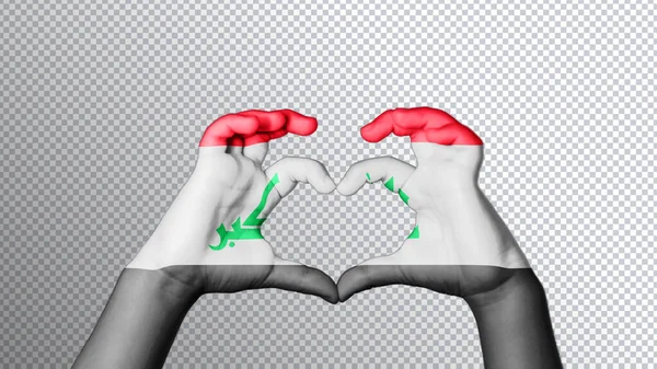 イラクの旗の色 手は心と愛の象徴を示し パスをクリッピング — ストック写真