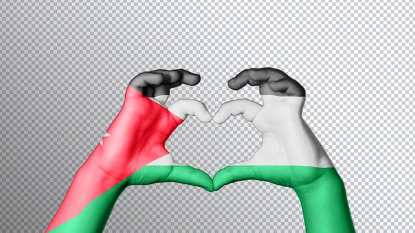 Jordánia Zászló Színe Kezek Mutatják Szimbólum Szív Szeretet Nyírás — Stock Fotó