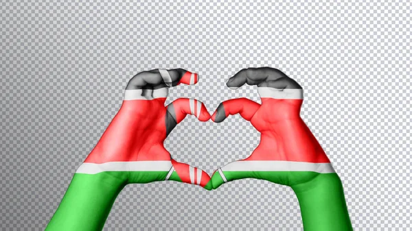 Kenya Bandiera Colore Mani Mostrano Simbolo Cuore Amore Percorso Ritaglio — Foto Stock