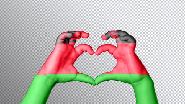 Malawi Zászló Színe Kezek Mutatják Szimbólum Szív Szeretet Nyírás — Stock Fotó