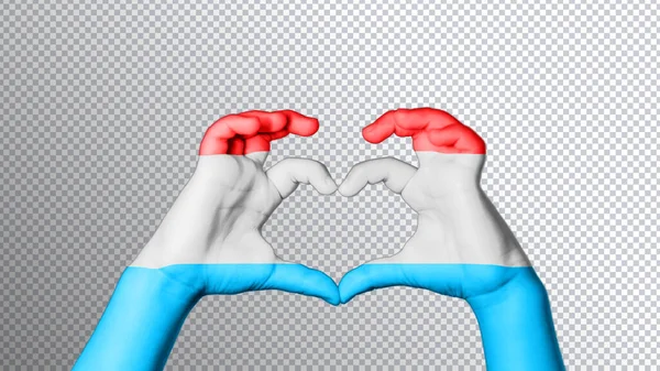 Luksemburg Flaga Kolor Ręce Pokazać Symbol Serca Miłości Ścieżka Wycinania — Zdjęcie stockowe
