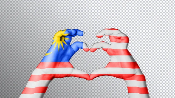 Malaysia Flagga Färg Händer Visa Symbol För Hjärta Och Kärlek — Stockfoto