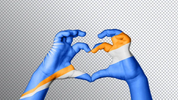 Σημαία Των Νήσων Μάρσαλ Χρώμα Χέρια Δείχνουν Σύμβολο Της Καρδιάς — Φωτογραφία Αρχείου