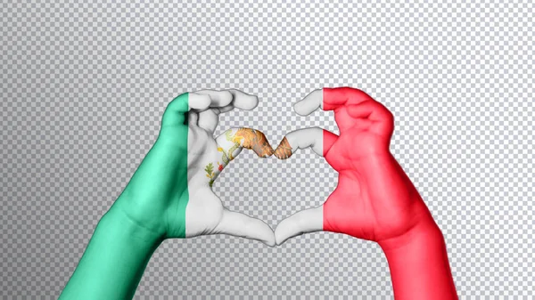 Mexiko Flagga Färg Händer Visa Symbol För Hjärta Och Kärlek — Stockfoto