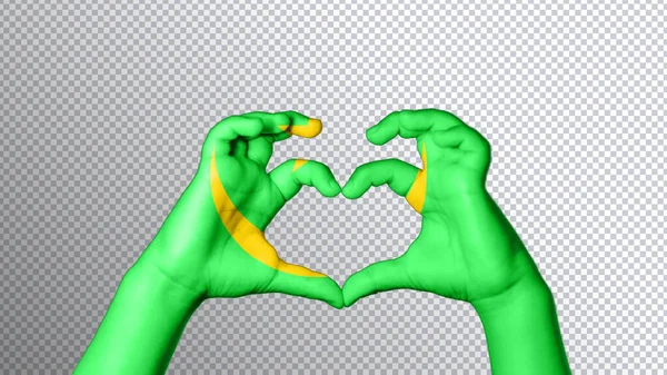 Колір Прапора Мавританії Руки Показують Символ Серця Любові Обрізання Шляху — стокове фото