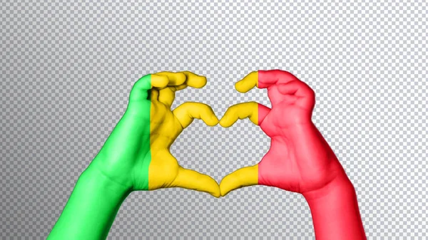 Mali Flaggenfarbe Hände Zeigen Symbol Des Herzens Und Der Liebe — Stockfoto