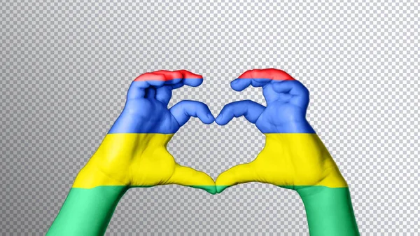 Μαυρίκιος Σημαία Χρώμα Χέρια Δείχνουν Σύμβολο Της Καρδιάς Και Της — Φωτογραφία Αρχείου