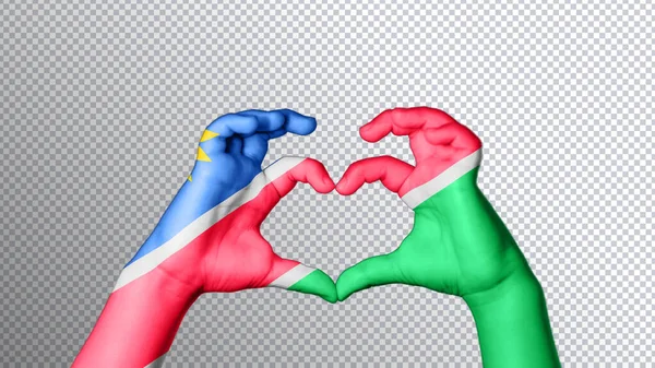 Namibia Bandiera Colore Mani Mostrano Simbolo Cuore Amore Percorso Ritaglio — Foto Stock