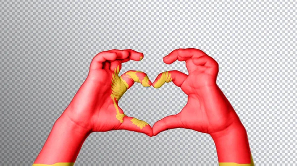 Kolor Flagi Czarnogóry Ręce Pokazać Symbol Serca Miłości Ścieżka Wycinania — Zdjęcie stockowe