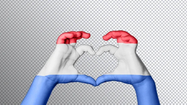 Nizozemská Vlajka Barva Ruce Ukazují Symbol Srdce Lásky Výstřižek Cesta — Stock fotografie