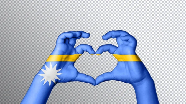 Nauru Zászló Színe Kezek Mutatják Szimbólum Szív Szeretet Nyírás — Stock Fotó