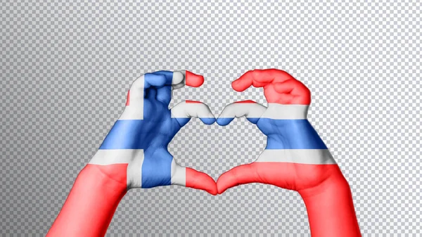 Norge Flagga Färg Händer Visa Symbol För Hjärta Och Kärlek — Stockfoto