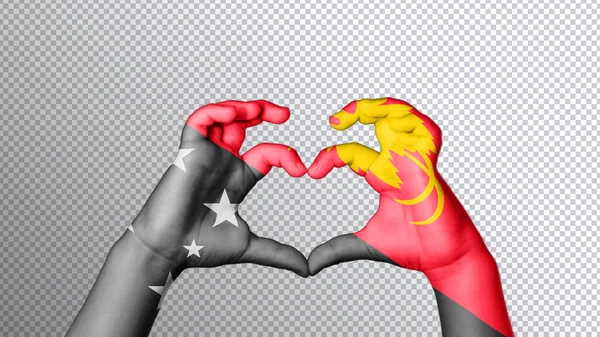 Papua Nova Guiné Cor Bandeira Mãos Mostram Símbolo Coração Amor — Fotografia de Stock