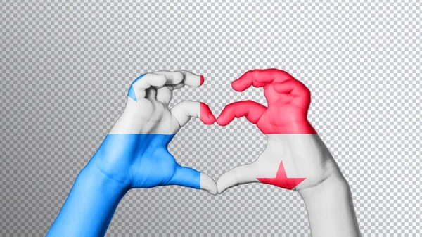 Panamská Vlajka Barva Ruce Ukazují Symbol Srdce Lásky Výstřižek Cesta — Stock fotografie
