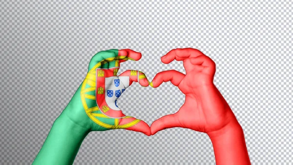 Portugal Drapeau Couleur Les Mains Montrent Symbole Cœur Amour Chemin — Photo