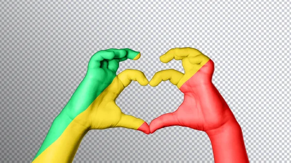 Δημοκρατία Του Κονγκό Σημαία Χρώμα Χέρια Δείχνουν Σύμβολο Της Καρδιάς — Φωτογραφία Αρχείου