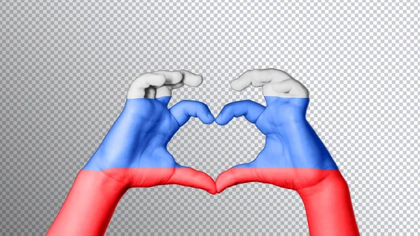 Rússia Bandeira Cor Mãos Mostram Símbolo Coração Amor Recorte Caminho — Fotografia de Stock