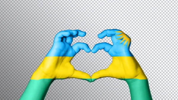 Цвет Флага Руанды Руки Показывают Символ Сердца Любви Обрезка Пути — стоковое фото