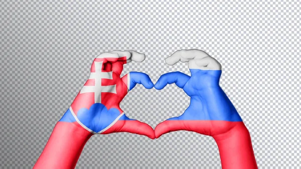 Σλοβακία Σημαία Χρώμα Χέρια Δείχνουν Σύμβολο Της Καρδιάς Και Της — Φωτογραφία Αρχείου